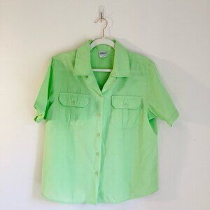Vintage Haband Women's Lime Green Short Sleeve Button-Up Shirt Size L